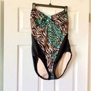 Carol Wior Swimsuit. Size 18. Black, Green, & Tan Animal print. REDUCED PRICE
